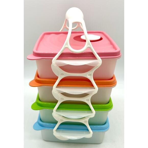 Tupperware CrystalWave Goody Box Set Vented W/ Handle Set Of 4 Never Used - Picture 11 of 14